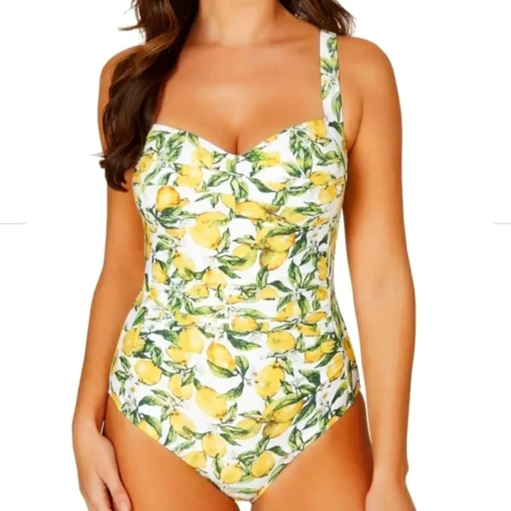 Womens Lemons Joanne Twist Front Design Tummy Control One Piece Swimsuit…